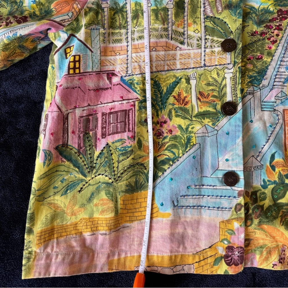 Keren Hart Colorful Scenic Village Print Button Jacket Women’s Large - Picture 9 of 9